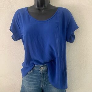 JOIE Cobalt Blue 100% Silk Short Sleeve Blouse Shirt Top Size M